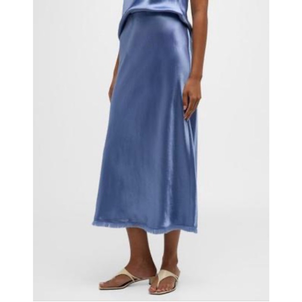 NWT VINCE Frayed Satin Bias-Cut Midi Skirt Azure Blue $395 - Size XL
